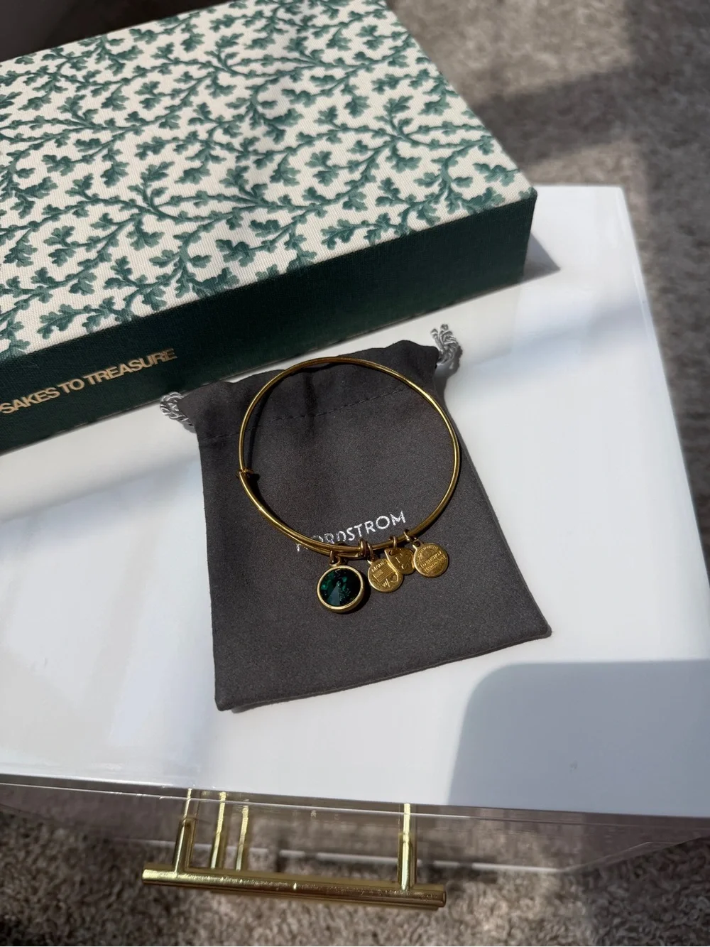 Alex and Ani Gold Emerald Green Crystal Charm Bangle Bracelet